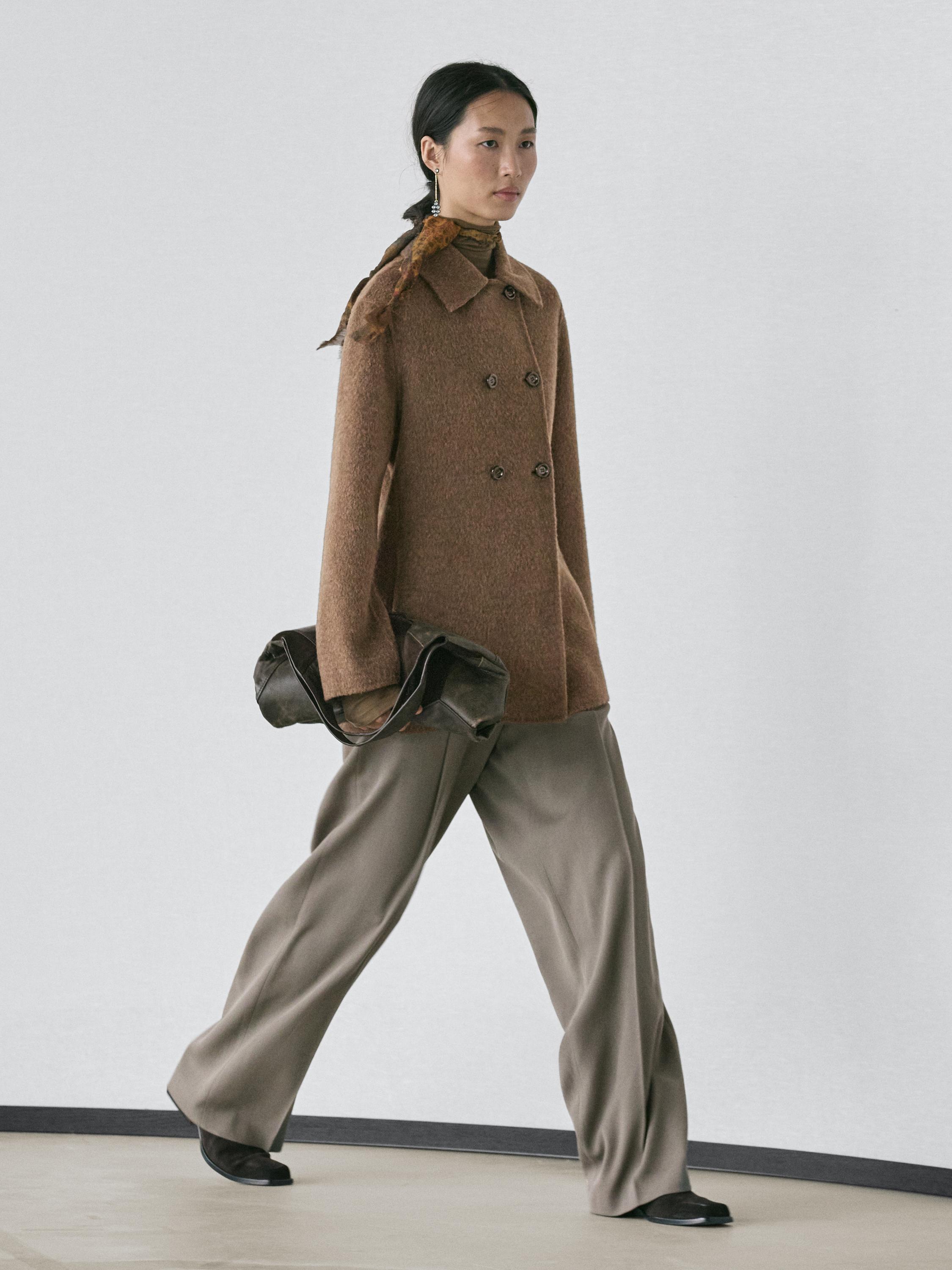 Double-breasted wool blend coat